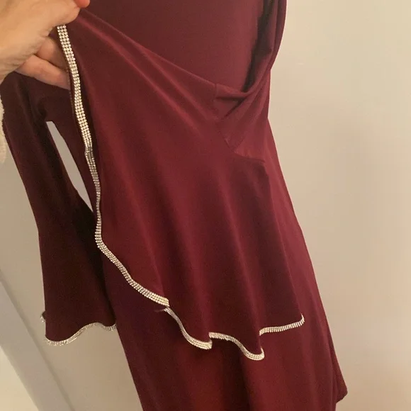 Badgley Mischka studio size small dress maroon with silver stones - Picture 4 of 15